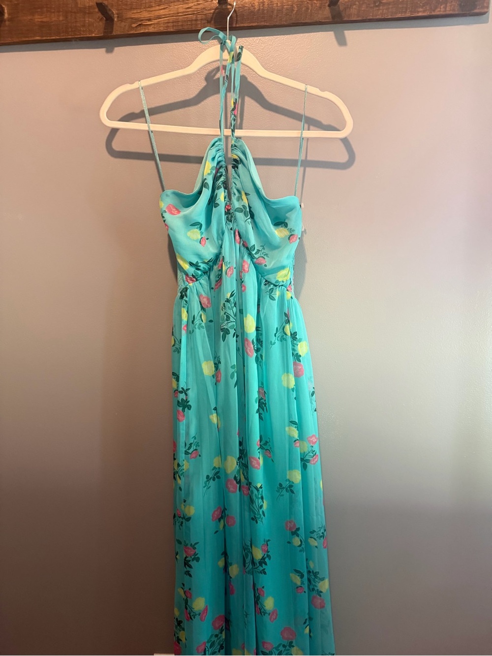 Turquoise Floral Halter Maxi Dress - Women NWOT
